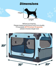 JOYTUTUS collapsible dog crate side view highlights secure car straps for safer trips.
