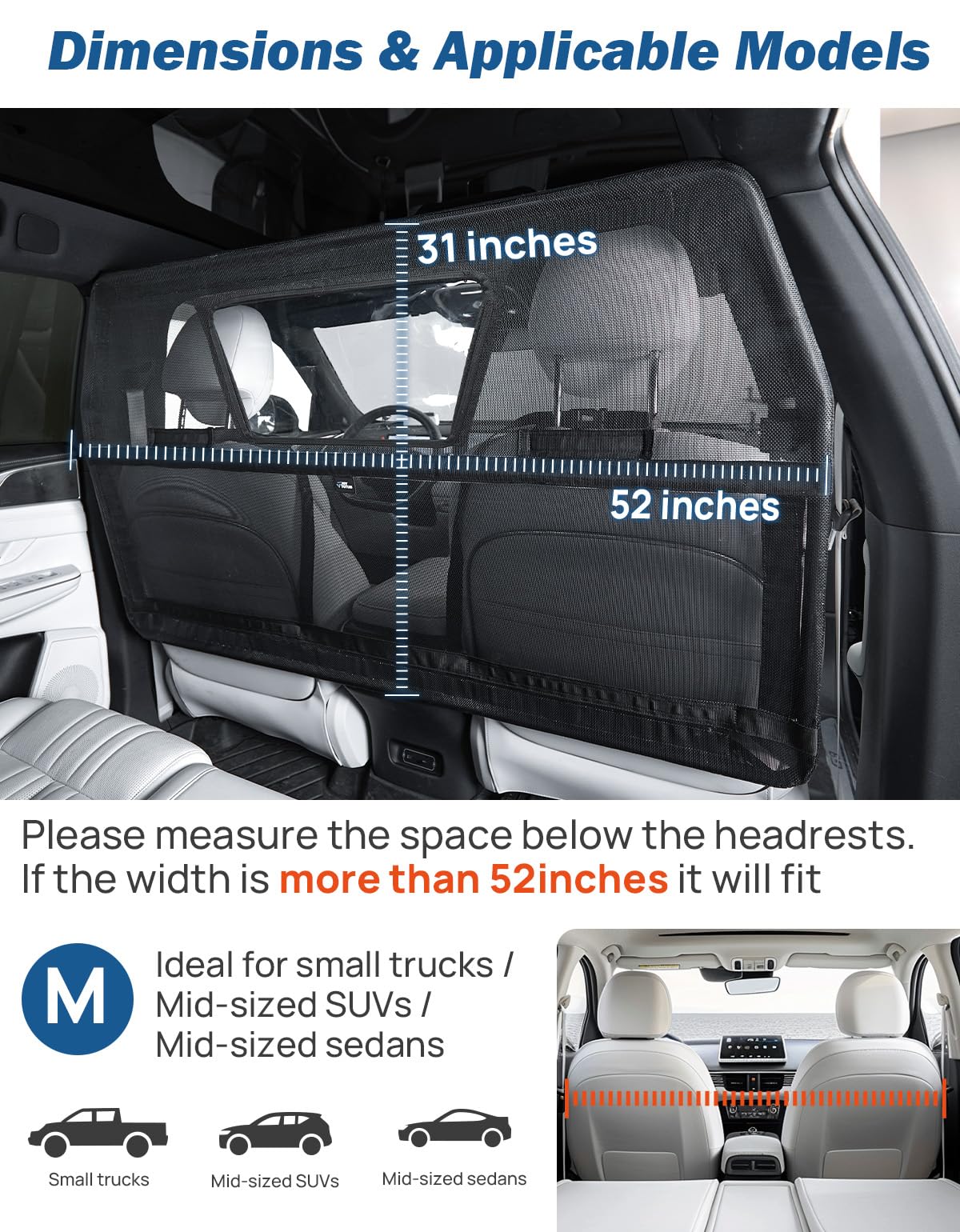 JOYTUTUS 52x31 dims enabling backseat and cargo-area installation
