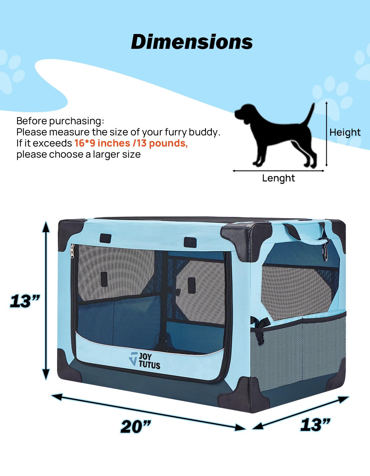 Joytutus dog crate soft carrier cover for comfortable ventilation