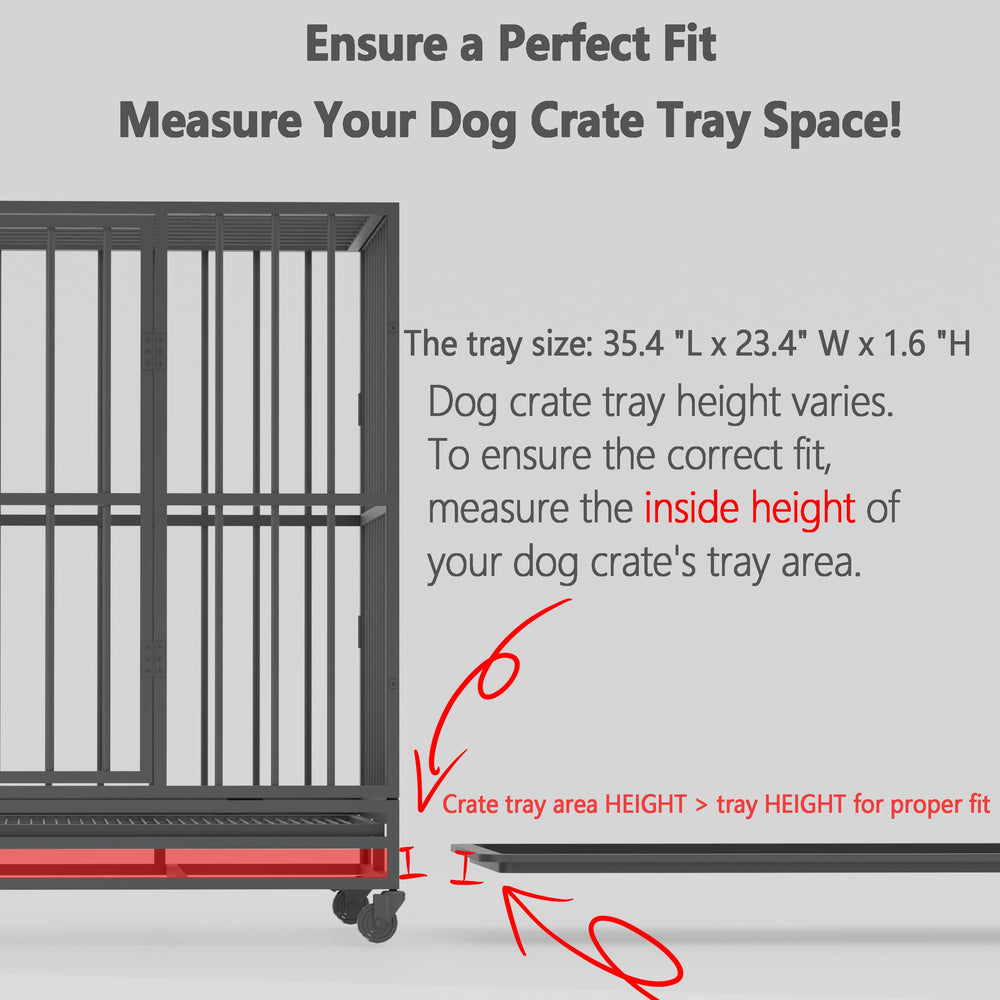 JOZERMADE dog crate tray dimension check showing 37-inch cage fit.