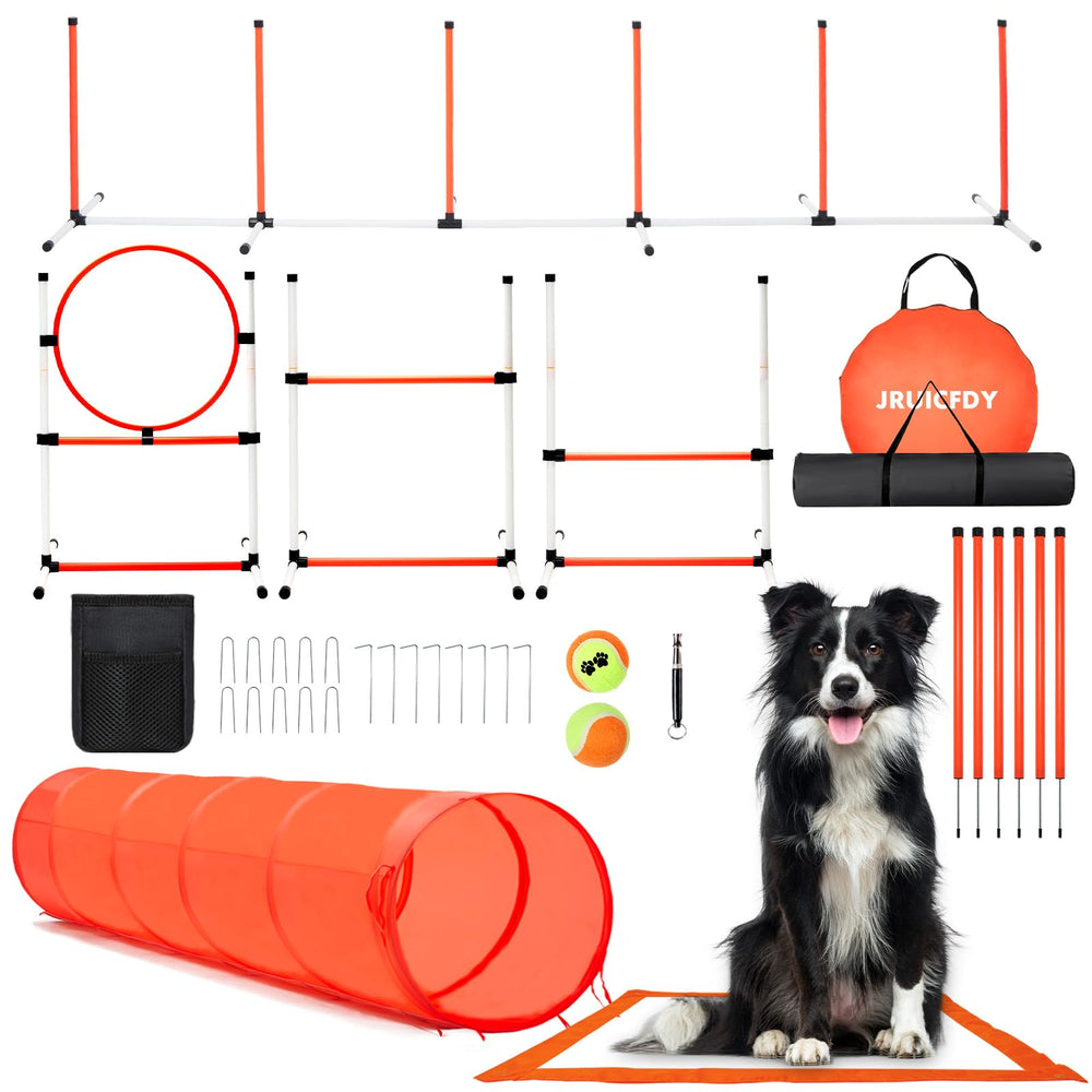 JRUICFDY dog agility backyard set shows easy backyard setup for training sessions.