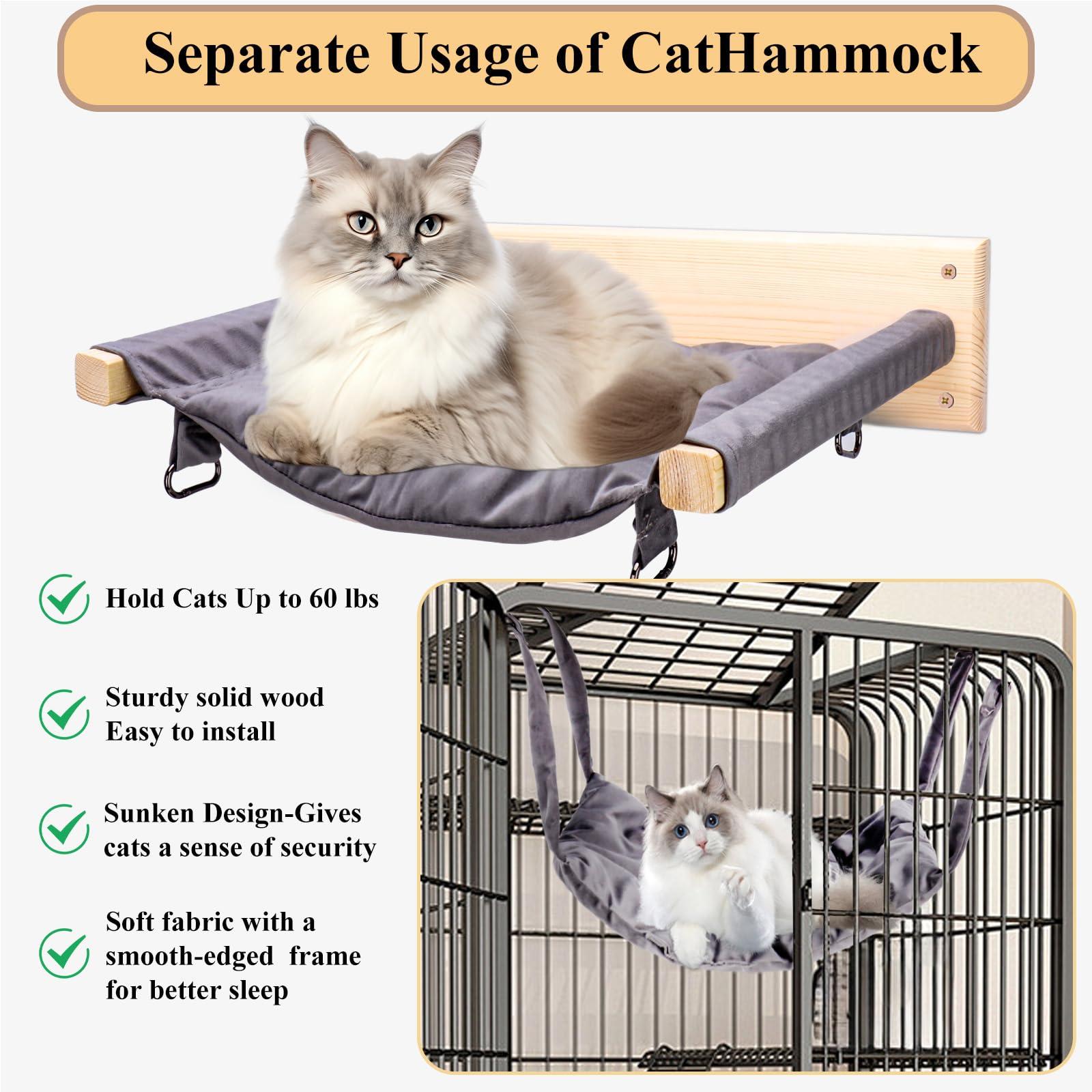 JSPYFITS solid pine wood emphasizes durability and pet-safe construction.