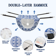 JSPYFITS cat hammock with 360-degree rotating zinc hooks for secure mounting.