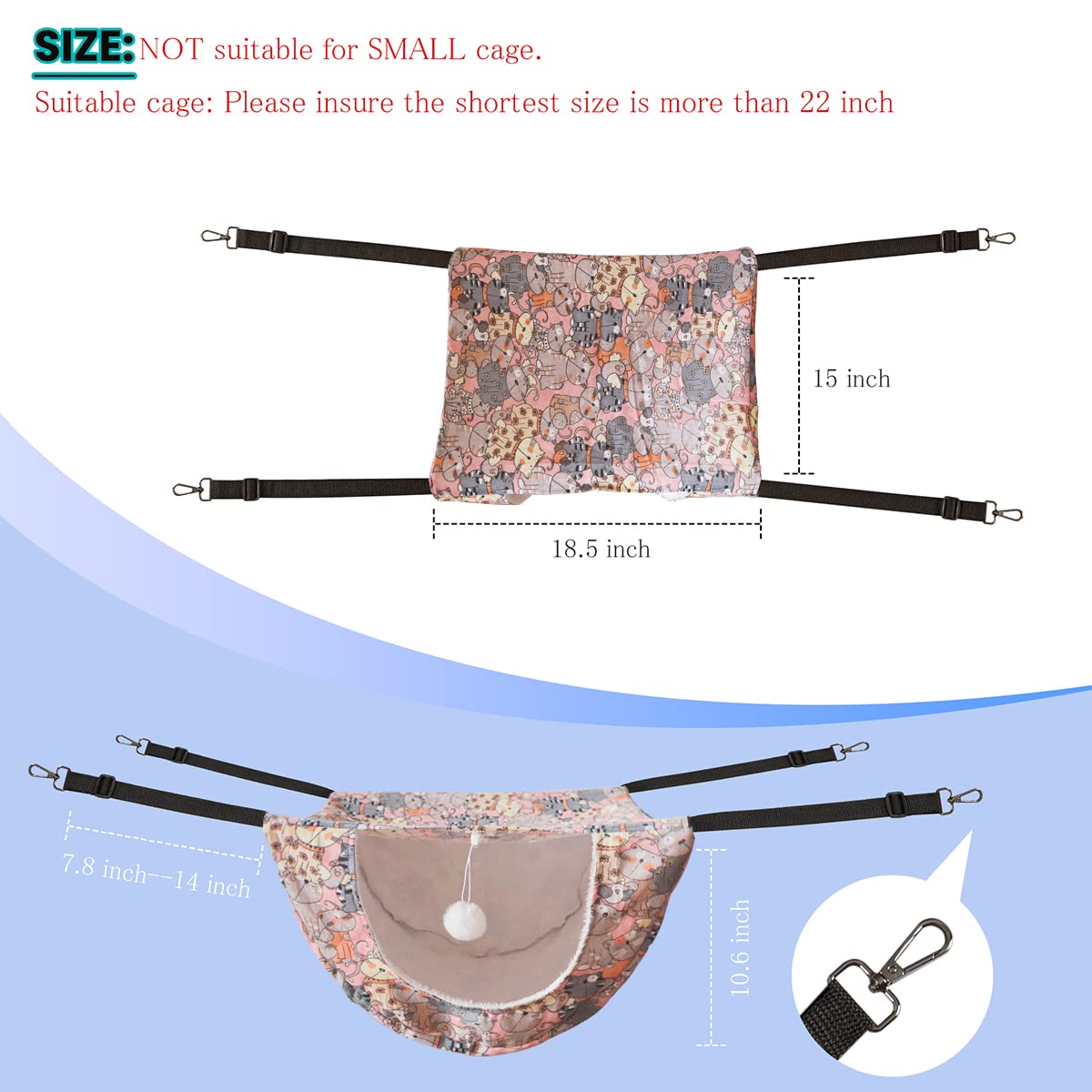 JSPYFITS cat hammock zinc-hooks rotate 360 degrees for secure attachment
