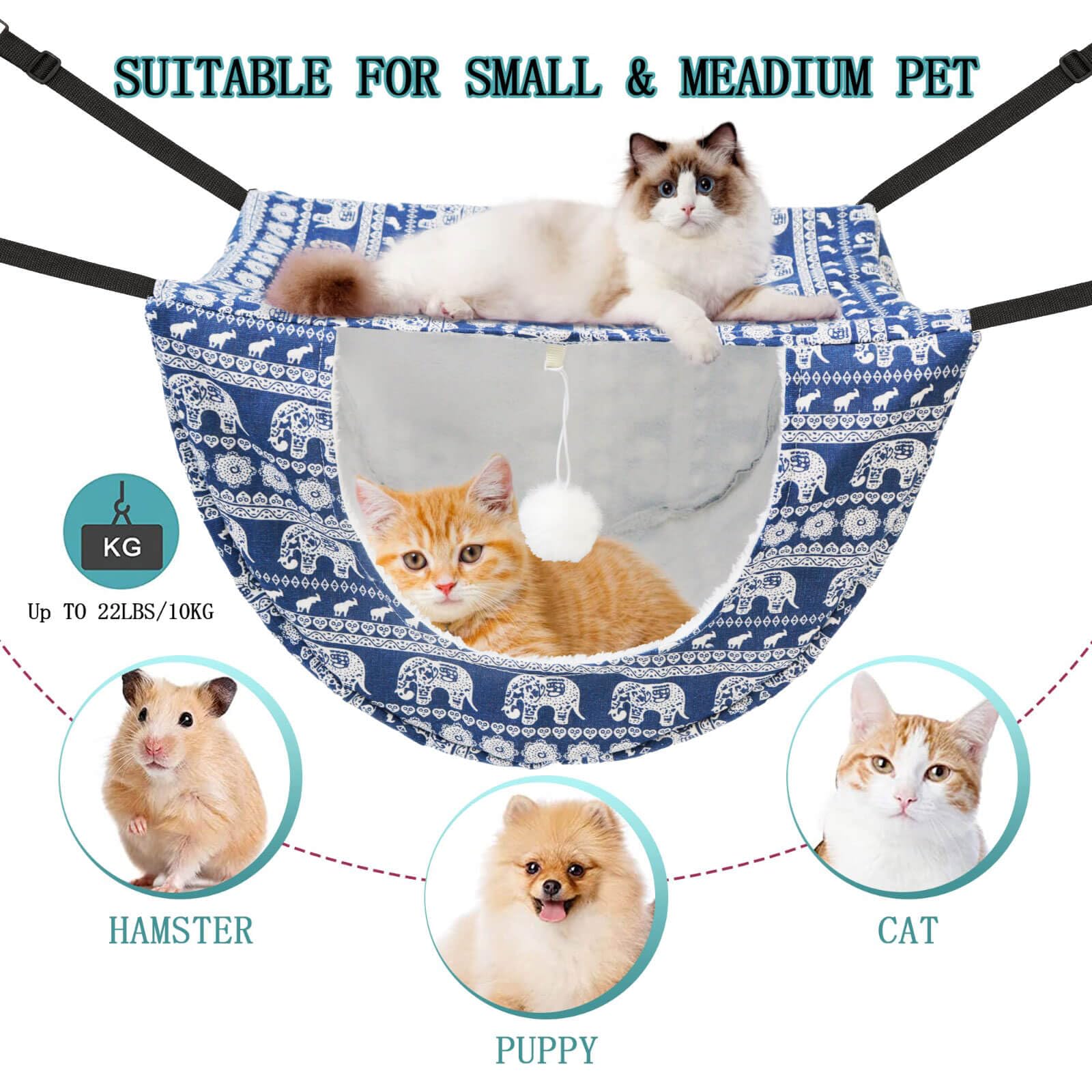 JSPYFITS cat cage hammock showing upper oxford layer for durability.