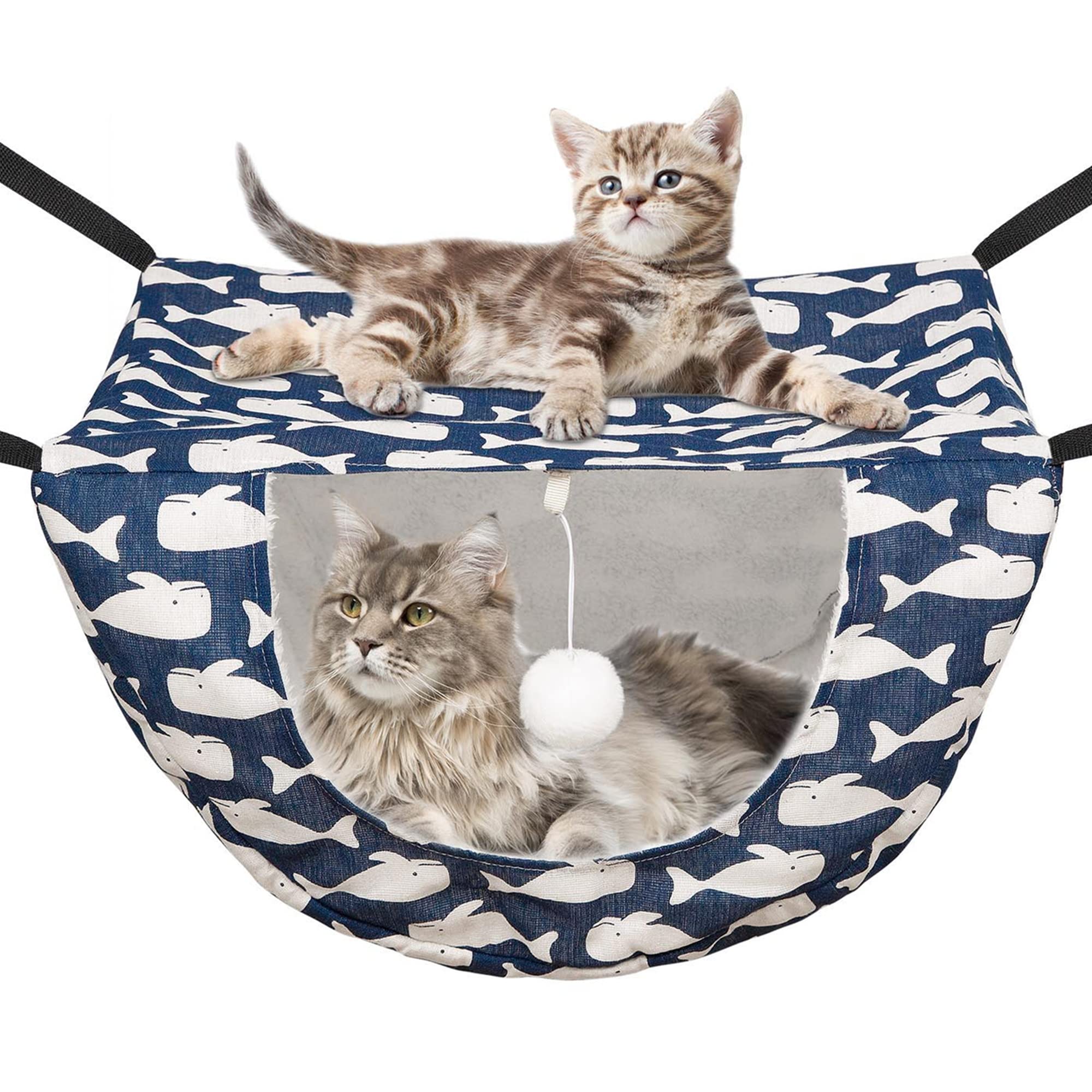 Hamaca JSPYFITS para gato de doble capa con bola, ideal para juego.