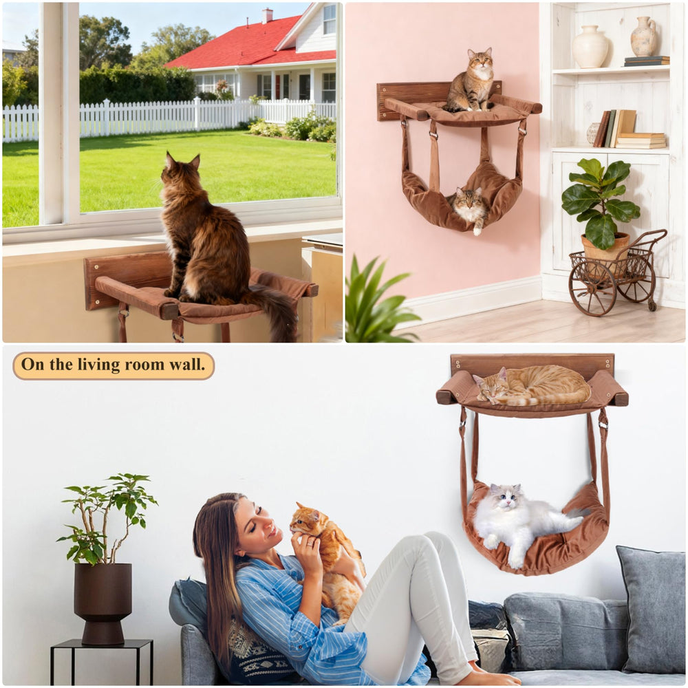 JSPYFITS wooden cat wall hammock shows large 18.9 by 12.6 inch surface