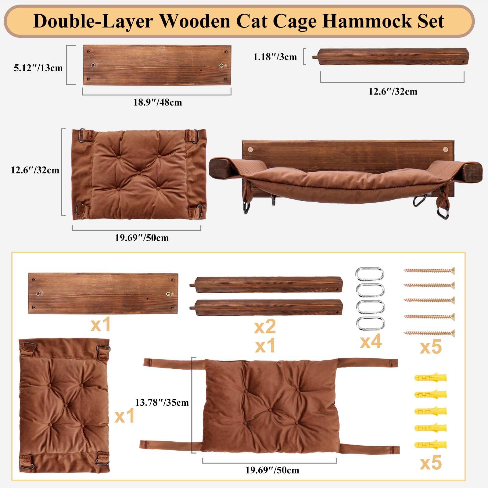JSPYFITS wooden cat wall hammock close-up on durable solid pine wood