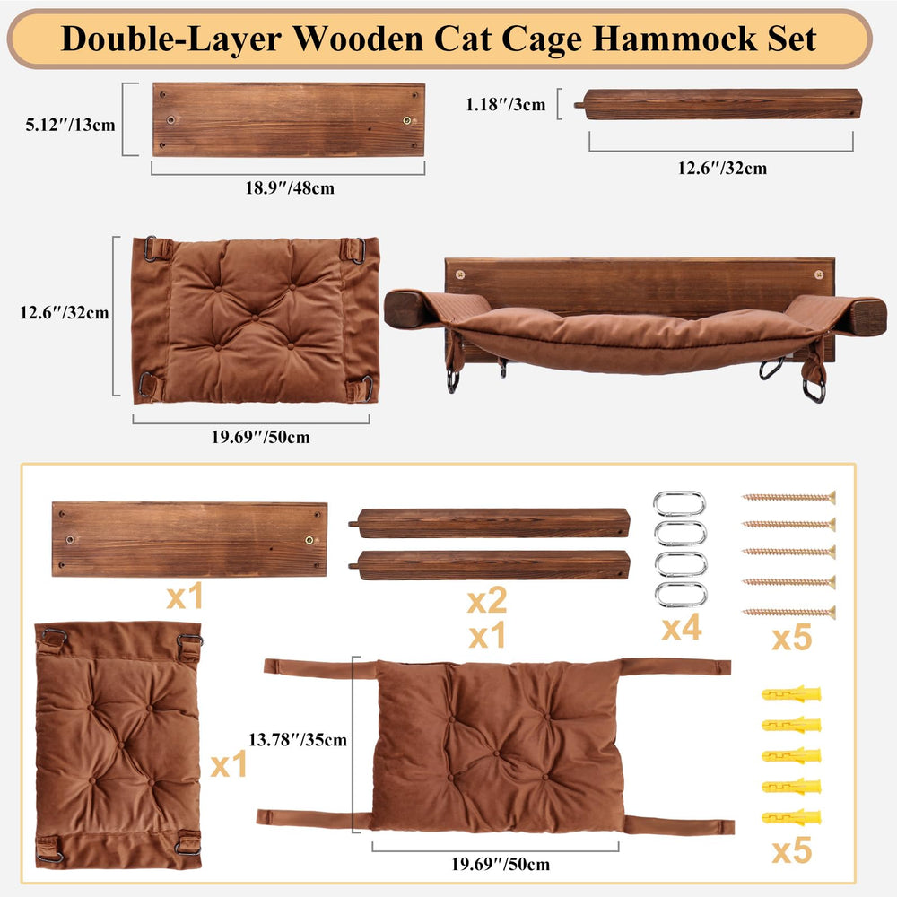 JSPYFITS wooden cat wall hammock close-up on durable solid pine wood