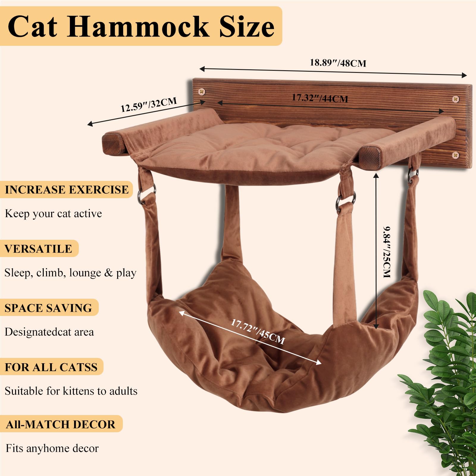 JSPYFITS wooden cat wall hammock with detachable lower layer for flexibility