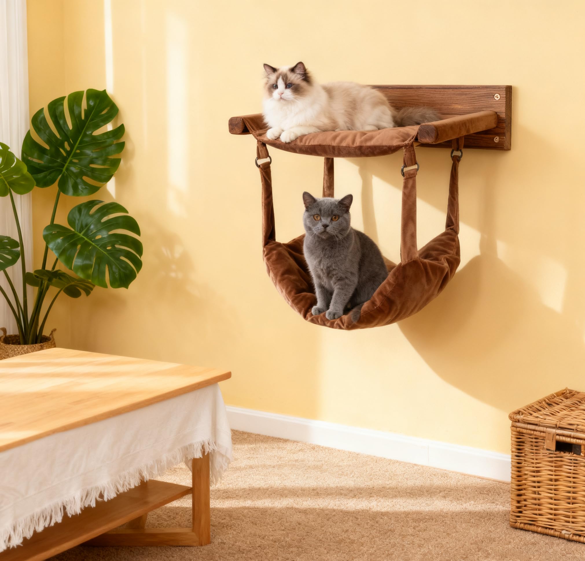 JSPYFITS wooden cat wall hammock tested for safety and stability