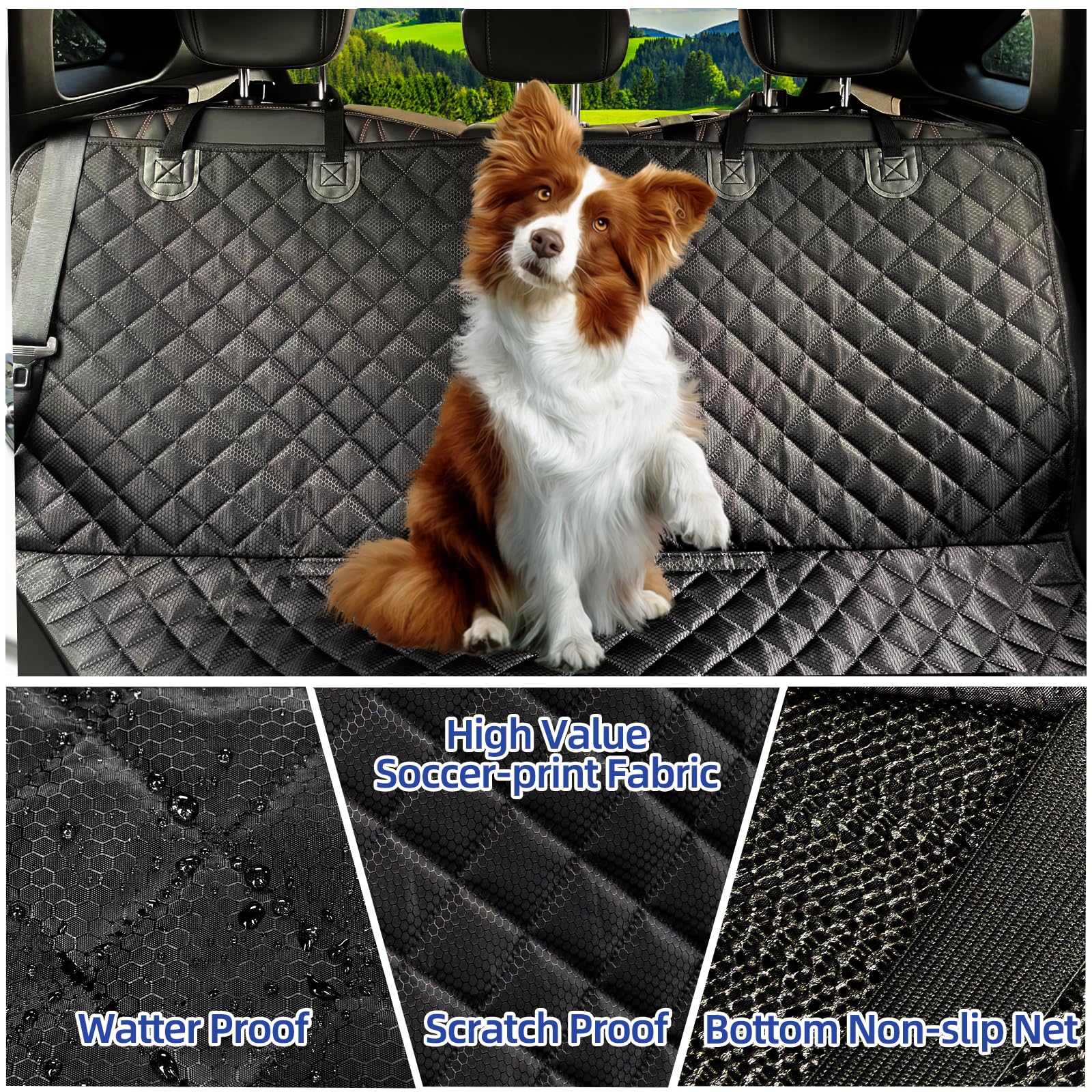 JSTHT dog seat cover nonslip back prevents shifting for safe rides.