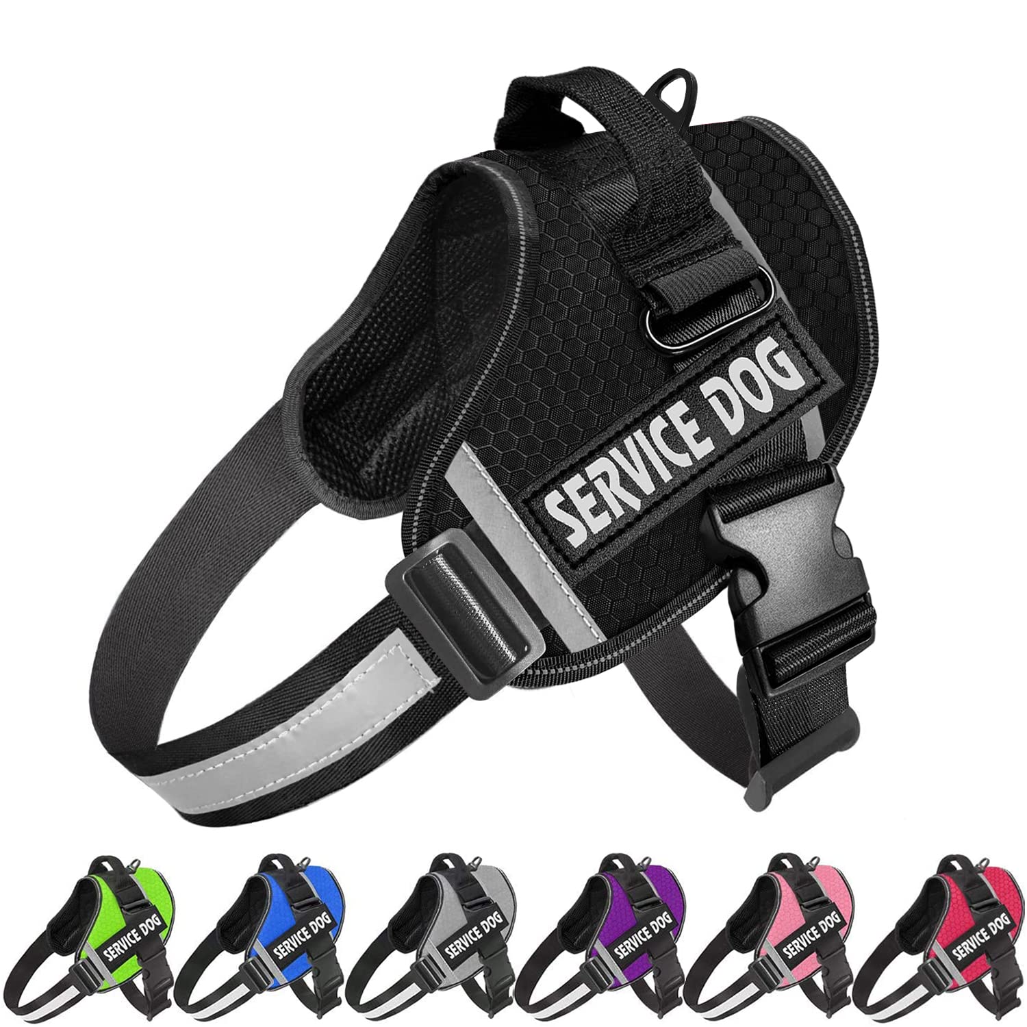 JSXD dog harness front view featuring breathable nylon and honeycomb texture for comfort.