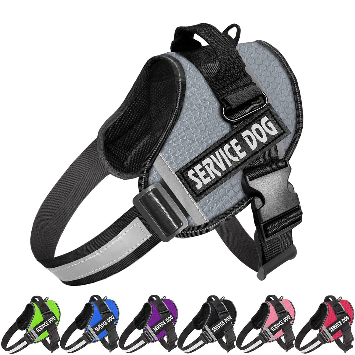 JSXD dog harness closeup with no-pull handle and padded comfort for gentle walking