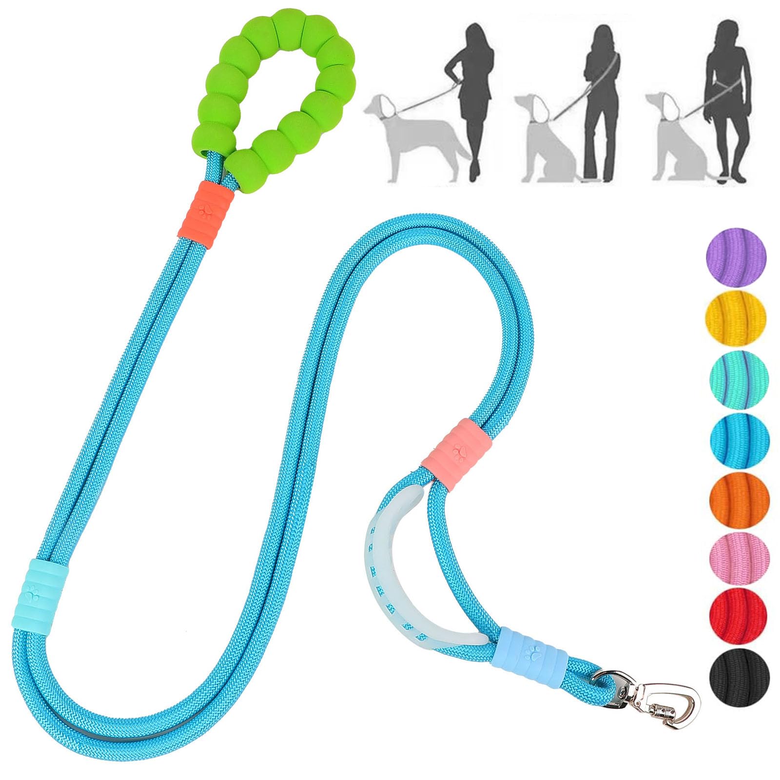 JSXD dog leash double handle close-up showing padded grip for comfortable control.
