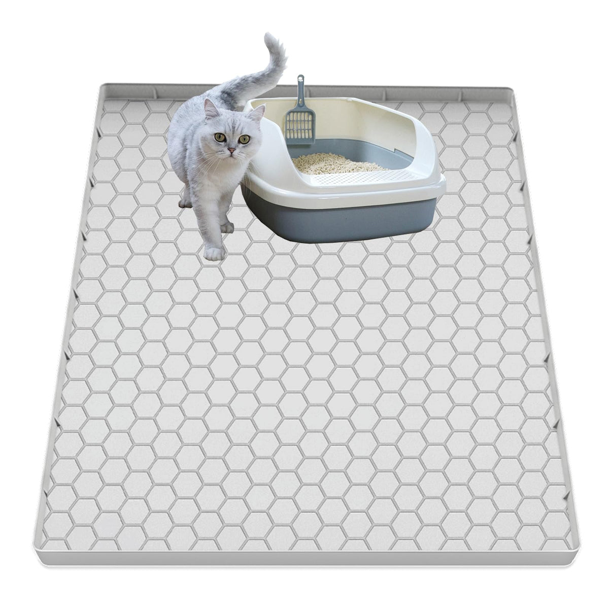JSXZWOO cat litter mat 37x22 full view showing wide coverage and tidy floors