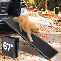 JTSIOV Dog Ramp 67in full-length with gentle slope for easy car entry.