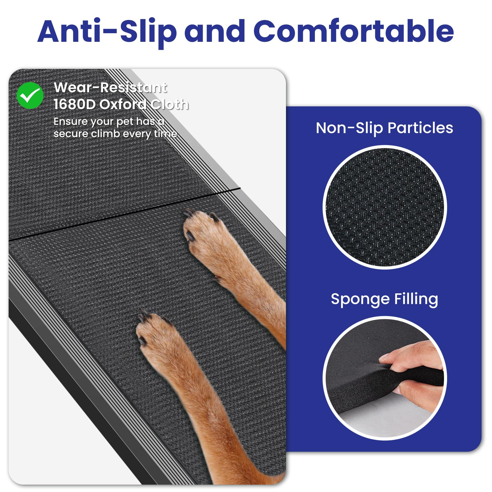 JTSIOV dog ramp aluminum frame conveys sturdy support for pets