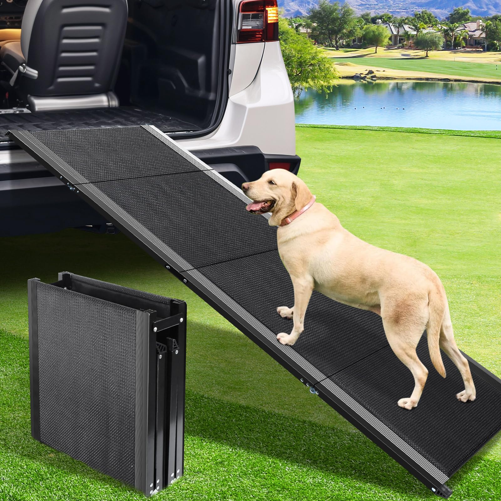 JTSIOV dog ramp car usage demonstrates easy pet access with ample length