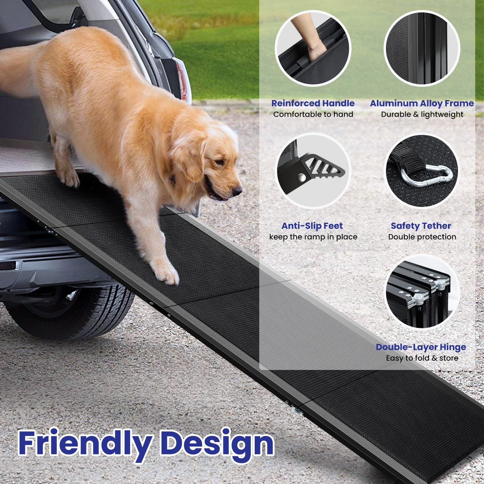 JTSIOV dog ramp portable with built-in handles for easy carry