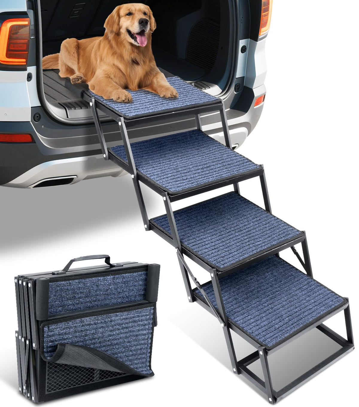 JTSIOV dog-stairs folded compact view highlights travel-friendly portability and easy storage.