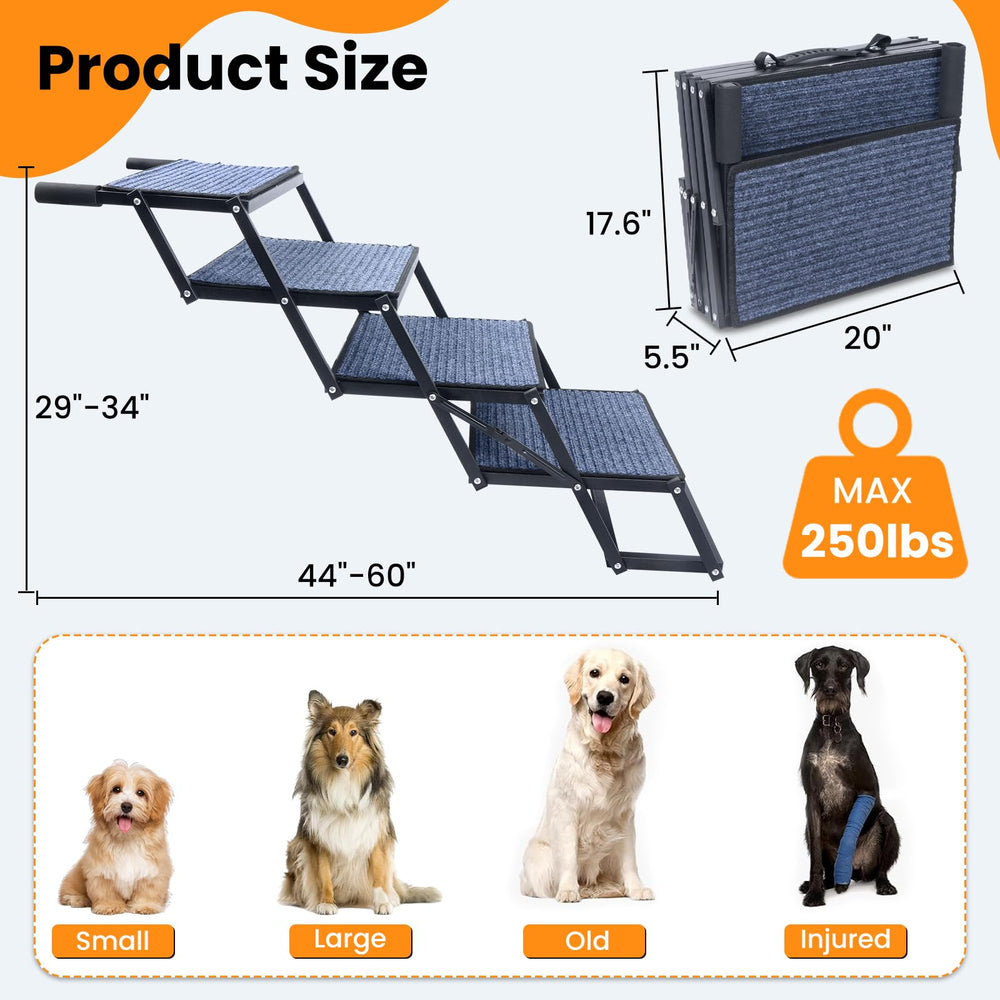 JTSIOV dog-stairs in-car usage demonstrates safe, gentle climb for large dogs.