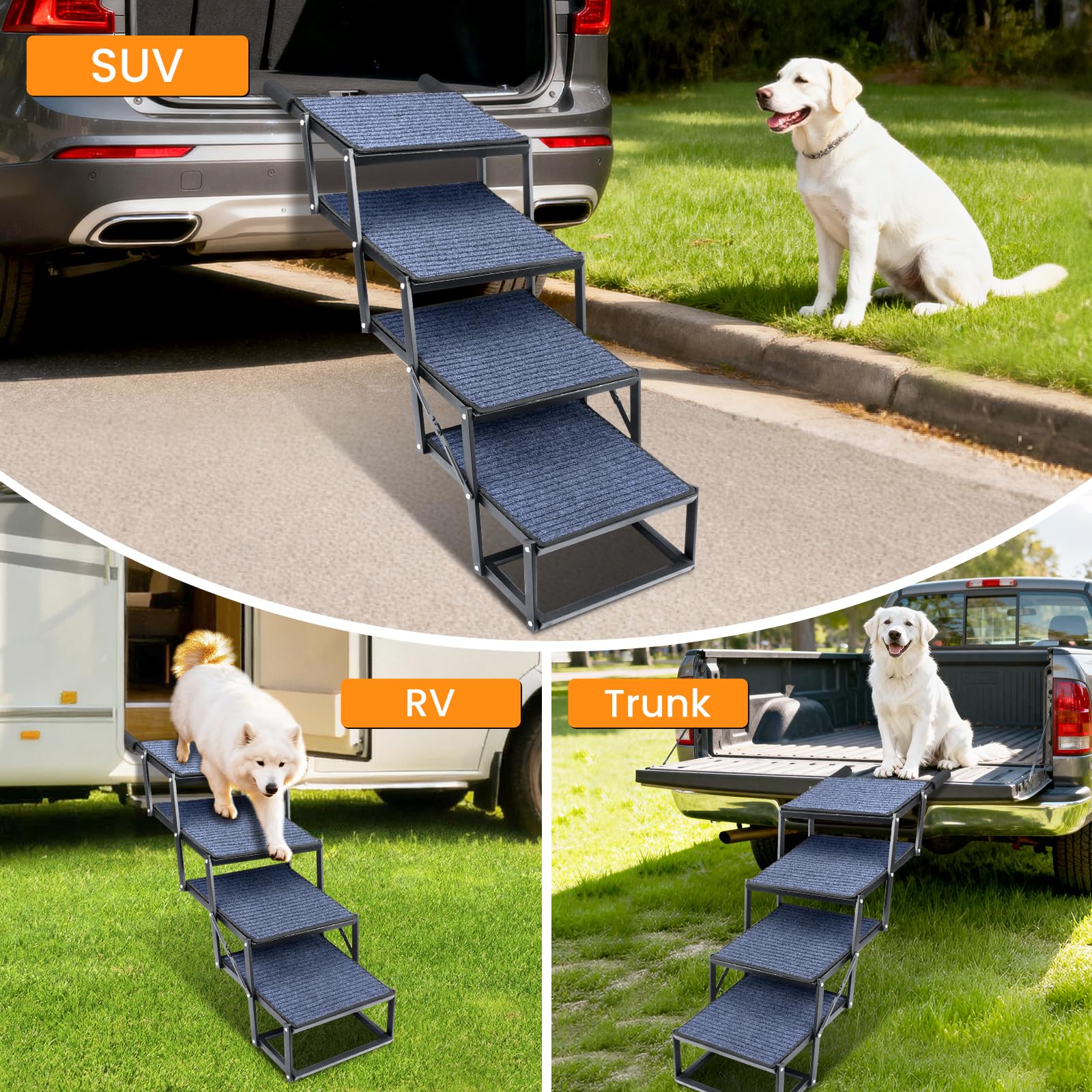 JTSIOV dog stairs travel-ready design for trips and camping.