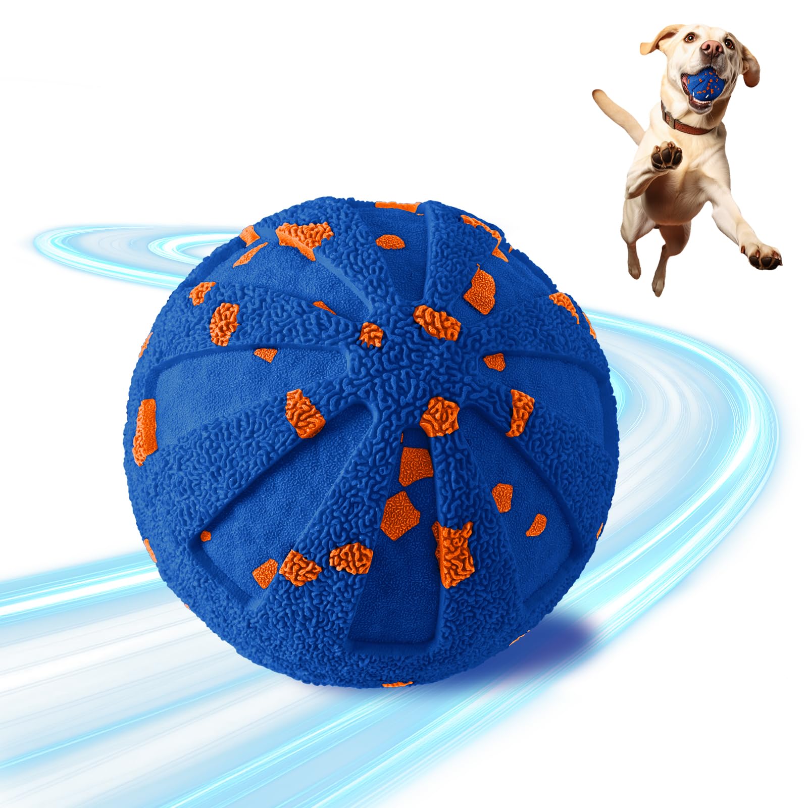 JUBBPDX Interactive Dog Ball blue side view highlighting durability for aggressive chewers