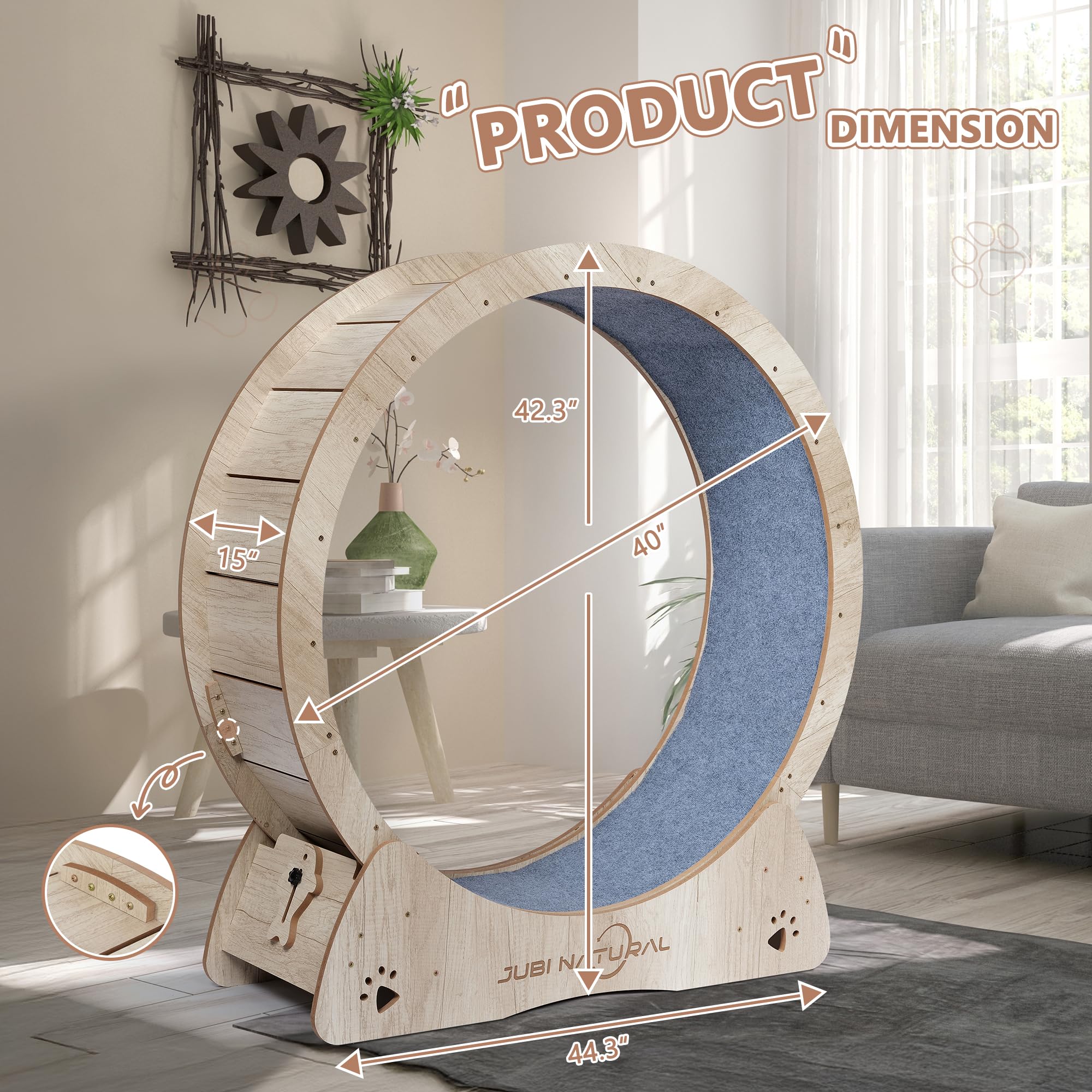 JubiNatural Cat Exercise Wheel locking mechanism to pause workouts easily.