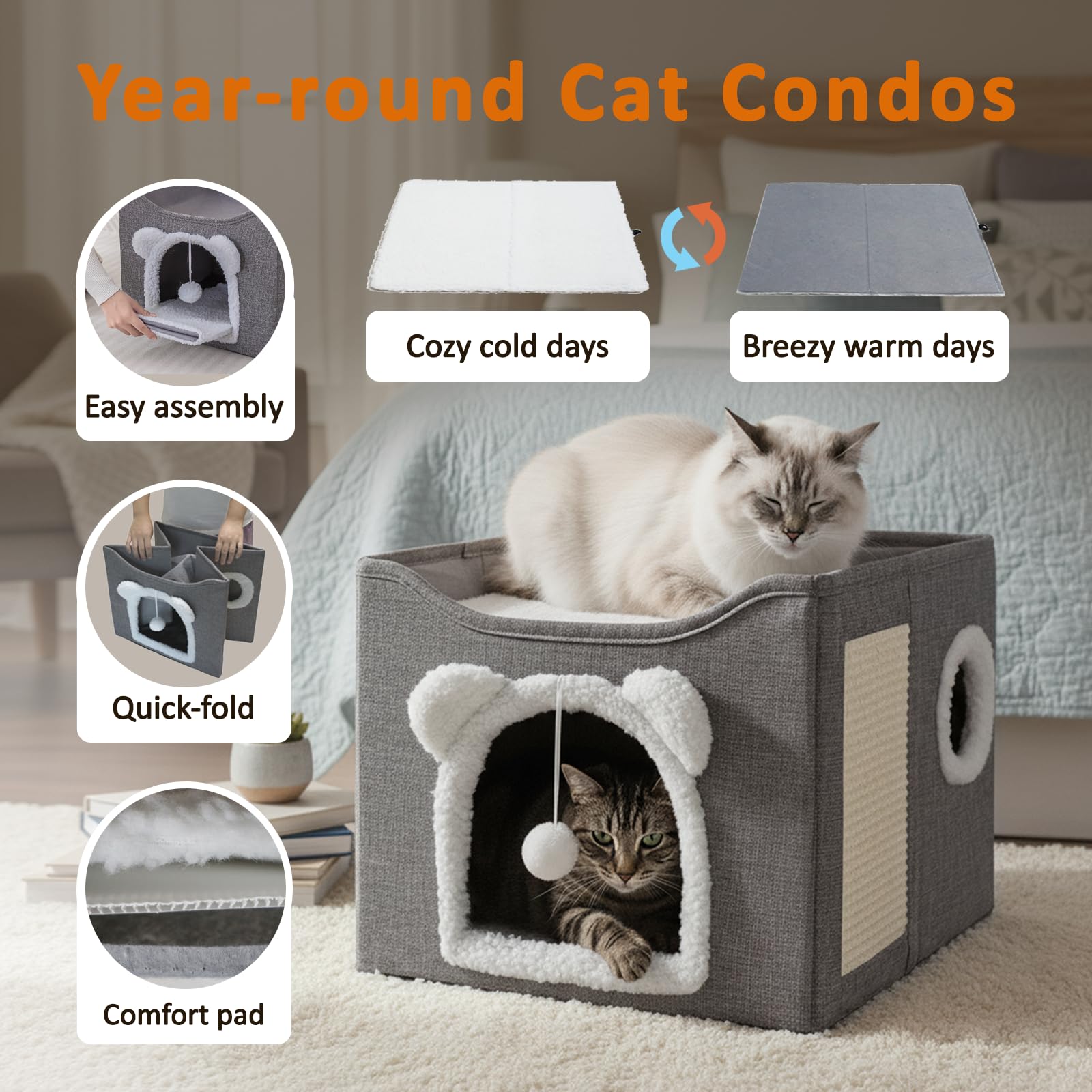JUDERWOO cat-cube-sisal-scratcher with built-in scratching board and play