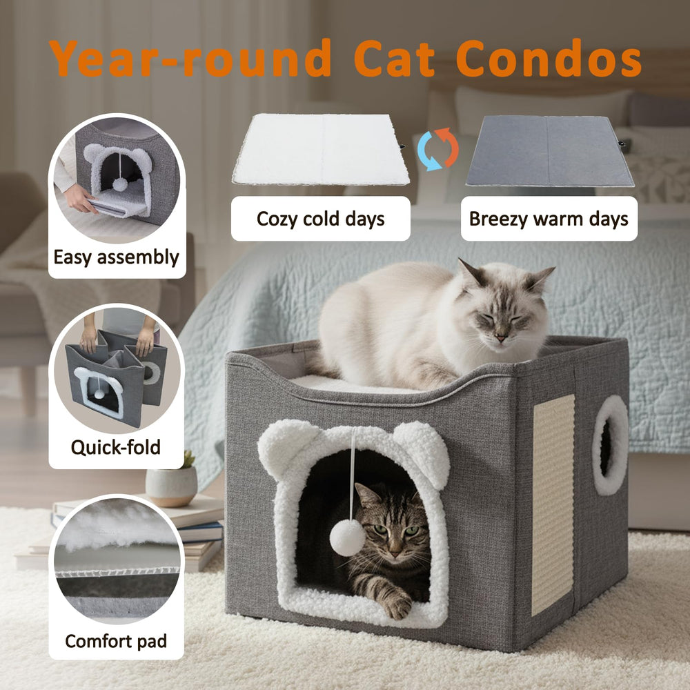 JUDERWOO cat-cube-sisal-scratcher with built-in scratching board and play