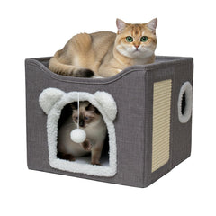 JUDERWOO cat-house dual-level-perch provides a sunny window view and comfy nap spot