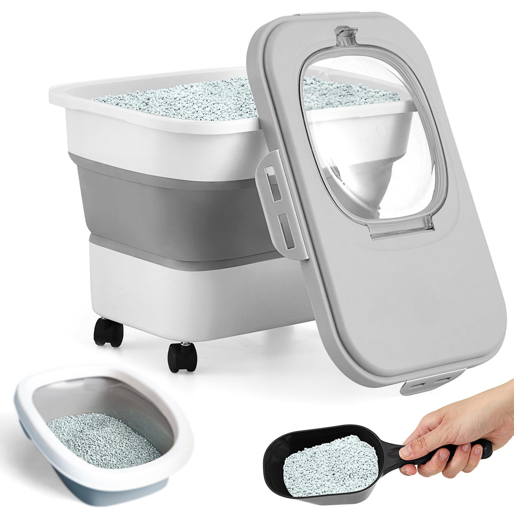Juexica collapsible litter bin with rolling casters for easy transport.