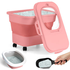 Juexica collapsible cat litter storage bin with rolling casters for easy transport and setup.