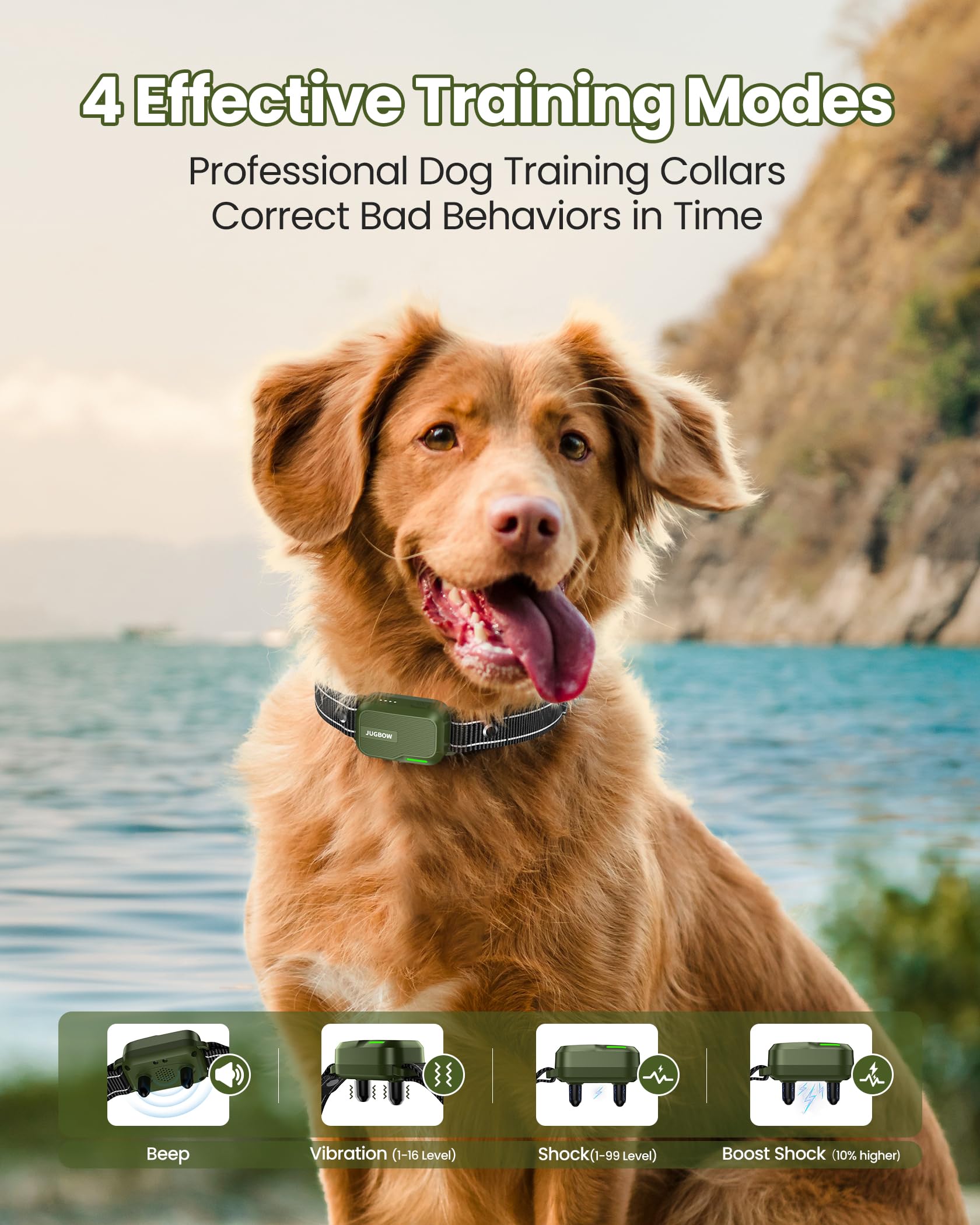 Jugbow 4200ft range collar enables recall training in large yards and parks.