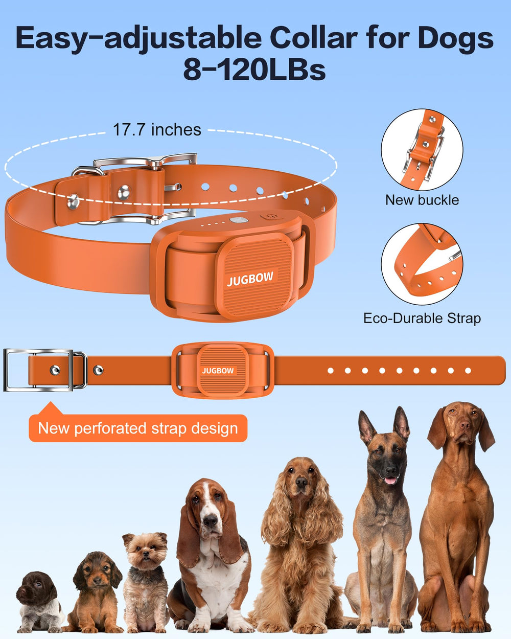 Jugbow adjustable neck buckle fits a wide range of dogs comfortably.