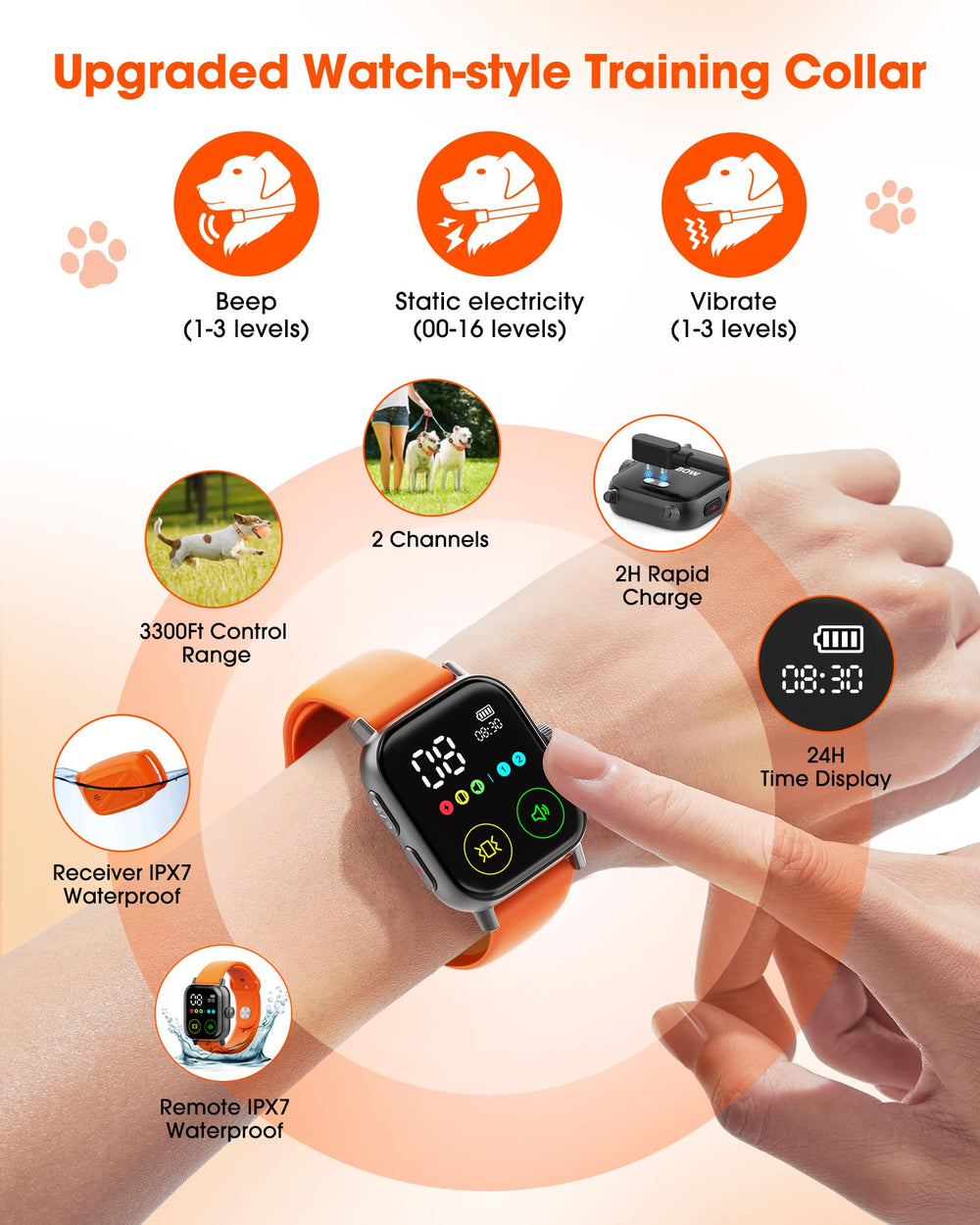 Jugbow adjustable neck-size range fits 10-120 lb dogs securely.