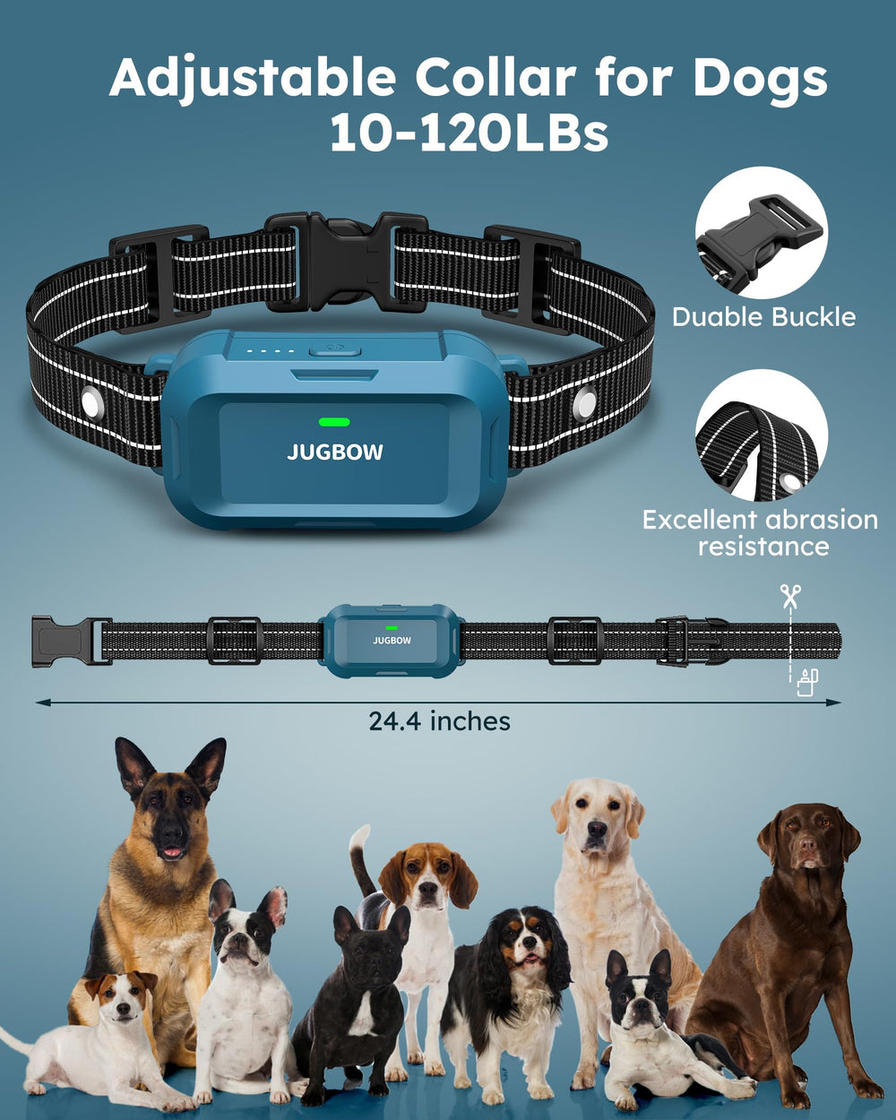 Jugbow collar battery life up to 35 days standby.