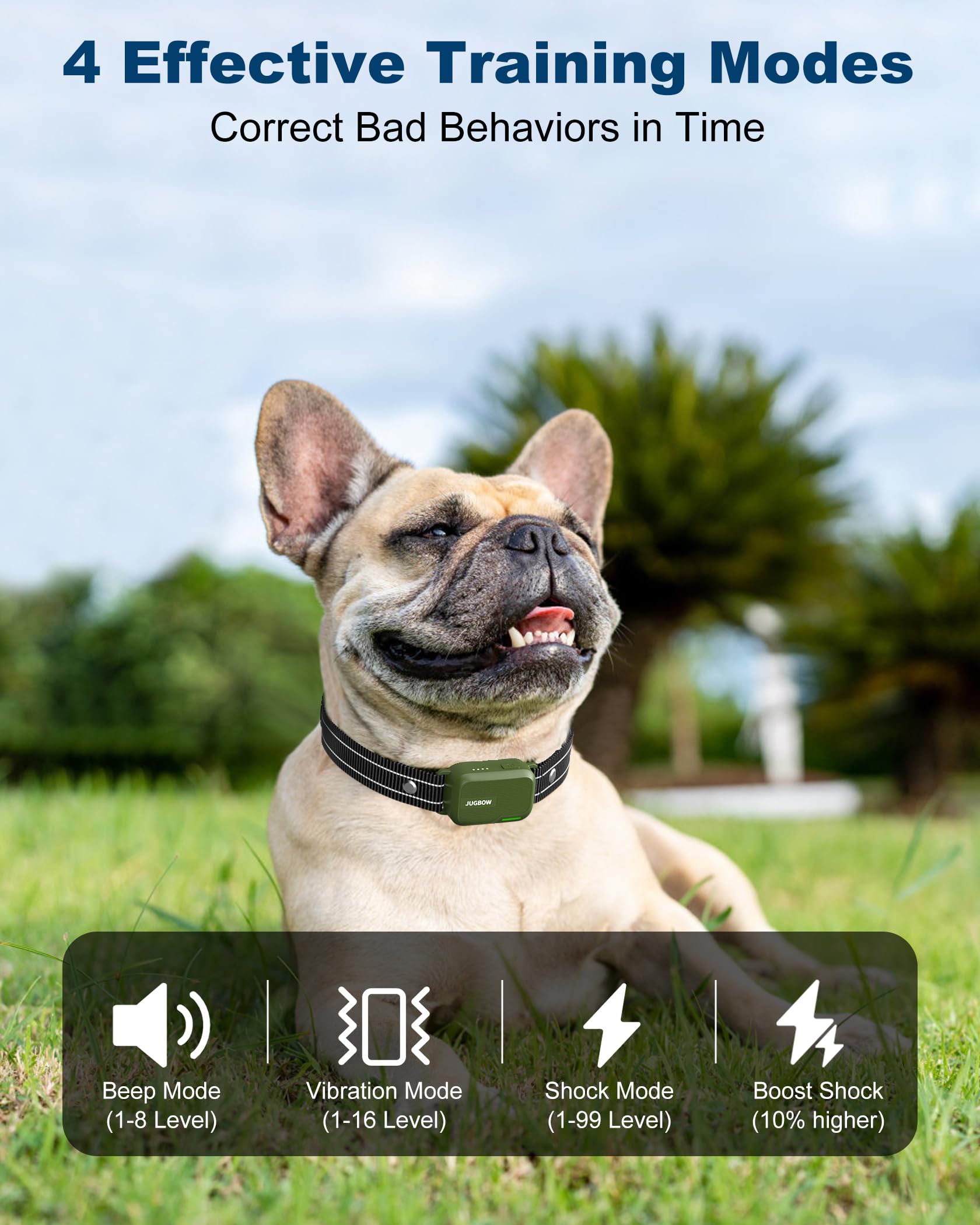 Jugbow dog collar beep mode offers gentle alert for boundary training
