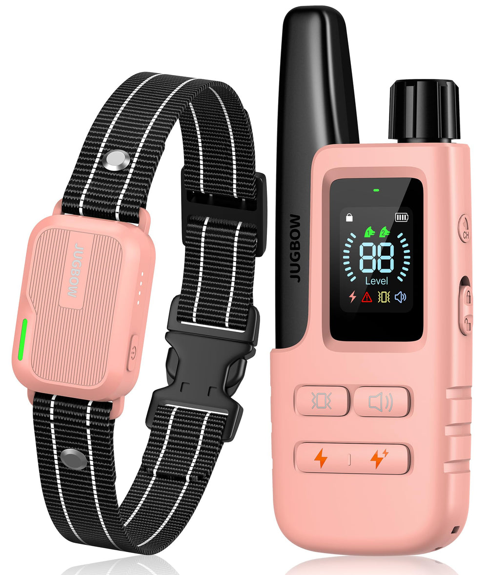 Jugbow dog collar pink front view for versatile indoor/outdoor training