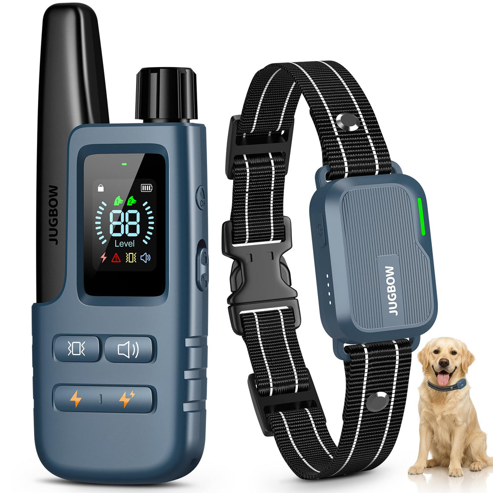 Jugbow dog collar remote control demonstrates distance training capabilities.