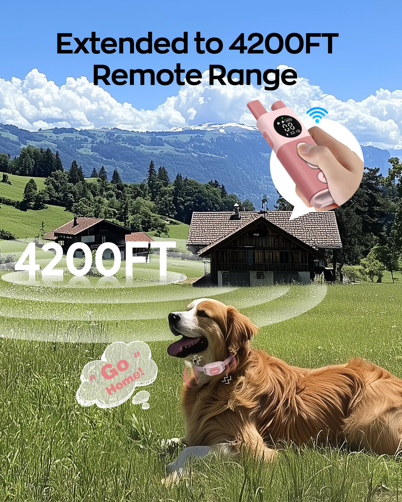 Jugbow dog collar waterproof pink ready for rain and adventures.