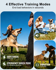 Jugbow dog shock collar four-mode interface demonstrates Beep, Vibration, and Shock options.