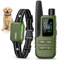 Jugbow dog shock collar remote enables long-range training outdoors.
