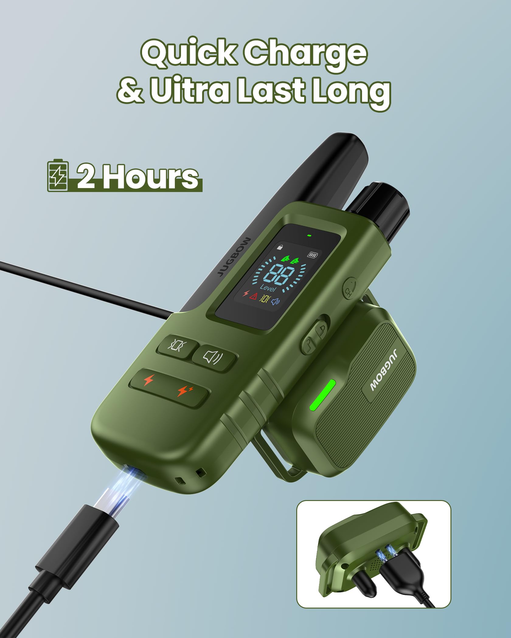 Jugbow dual-channel remote trains two dogs simultaneously with separate settings.