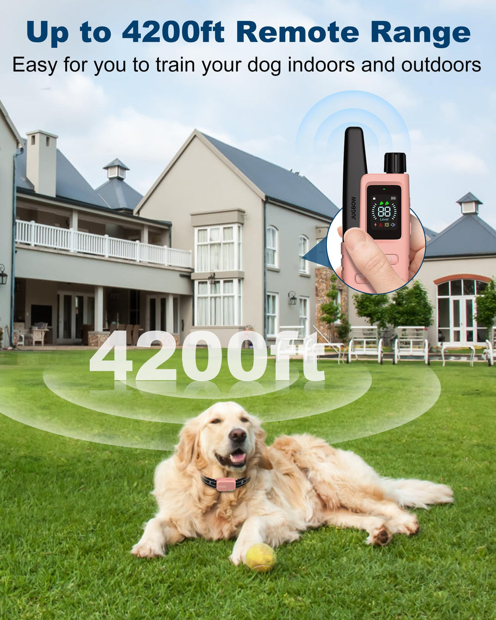 Jugbow IPX7 waterproof collar ready for rain, mud, or swimming