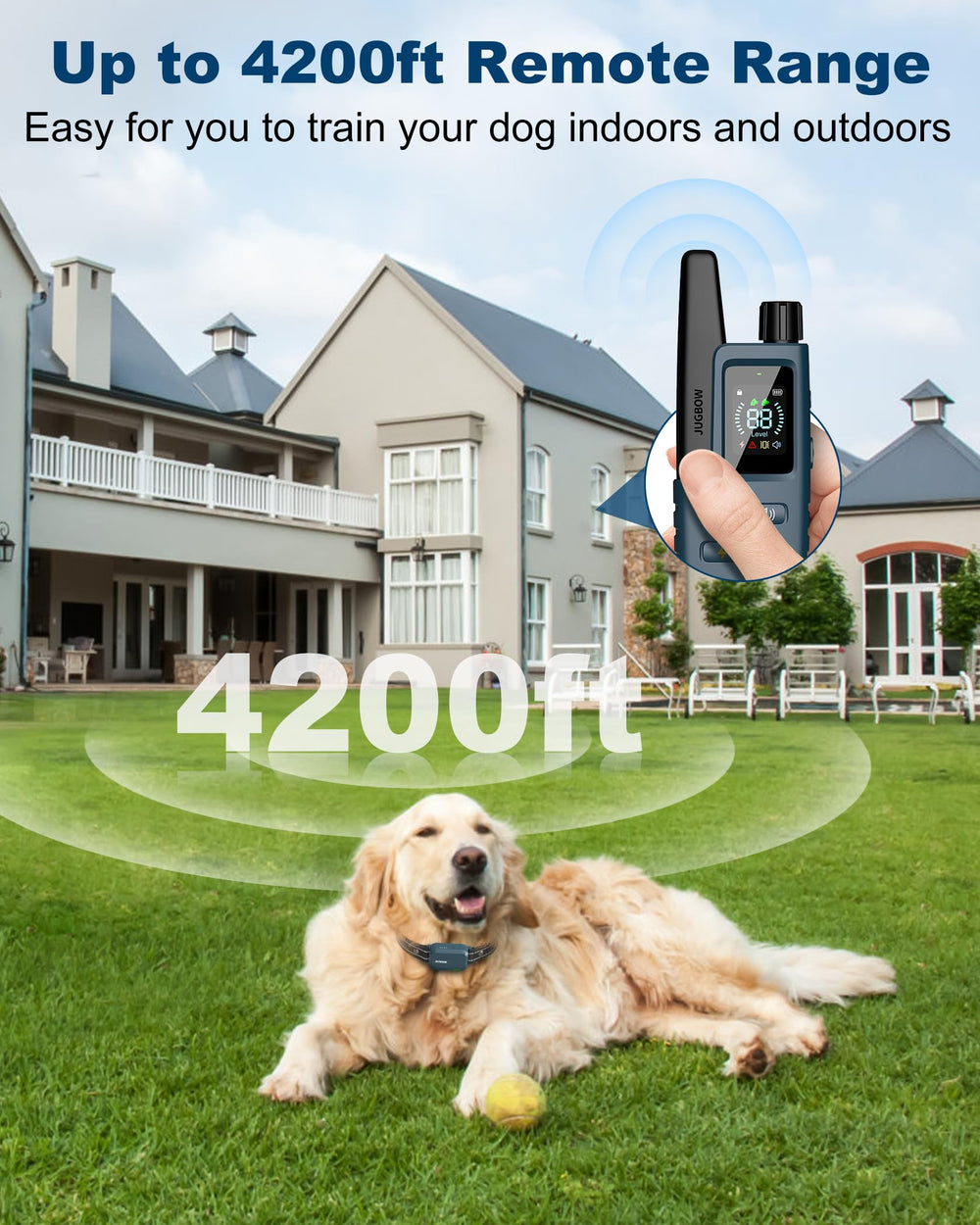 Jugbow IPX7 waterproof collar ready for rain and outdoor use.