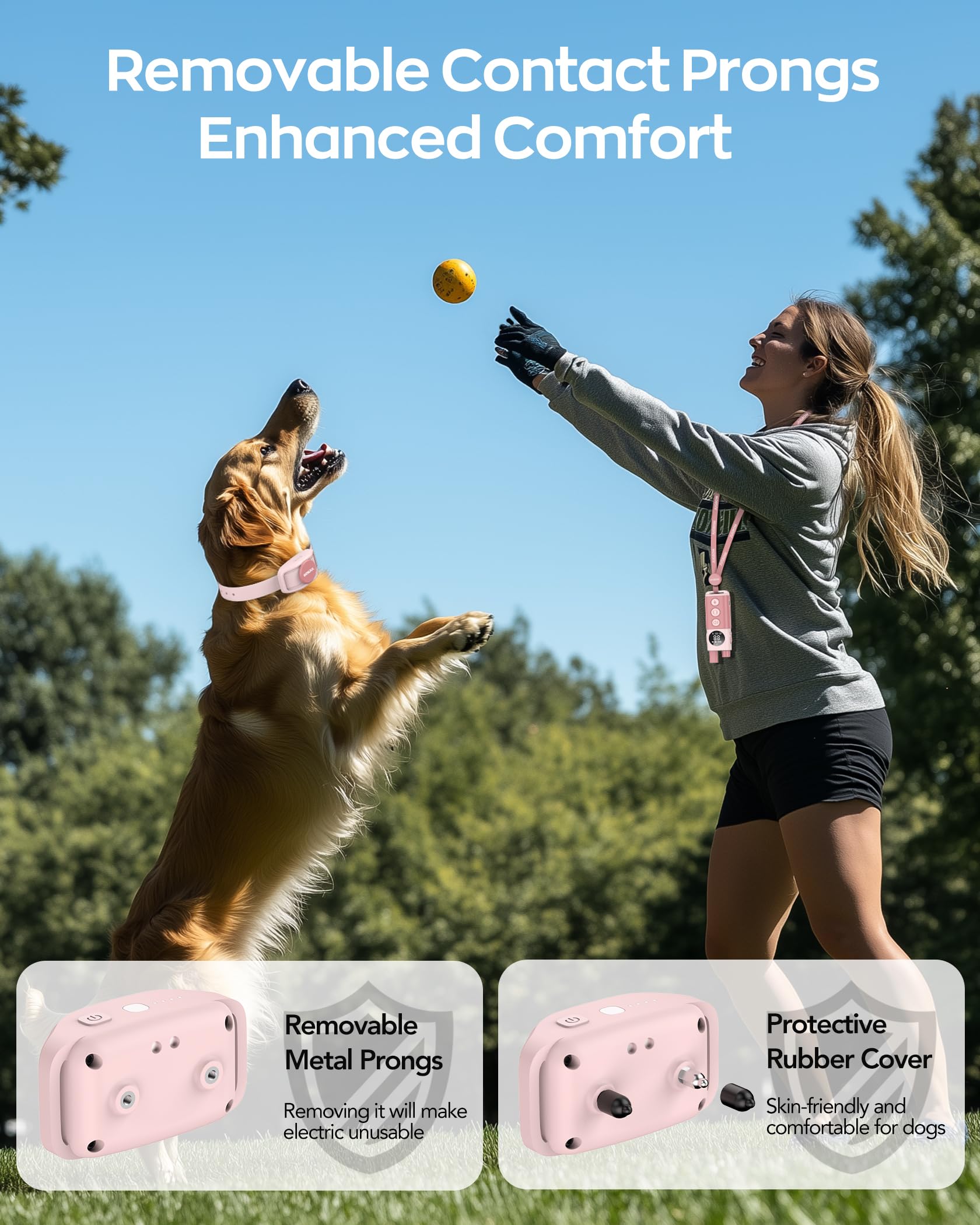 Jugbow adjustable neck strap fits dogs from 15 to 120 pounds.