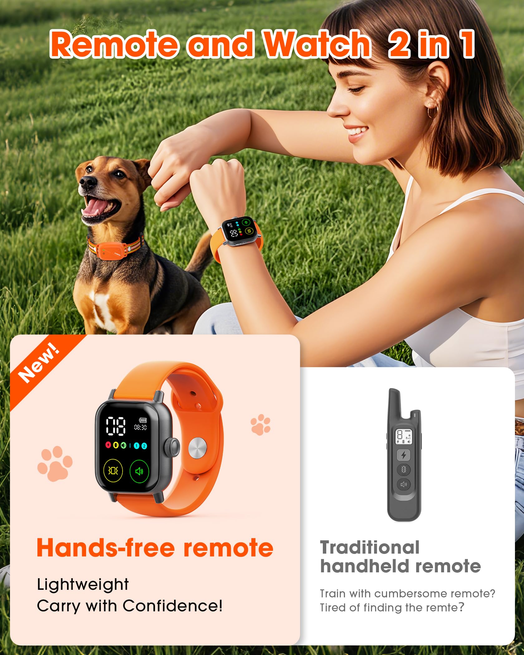 Jugbow remote with 2-channel memory supports training two dogs simultaneously.