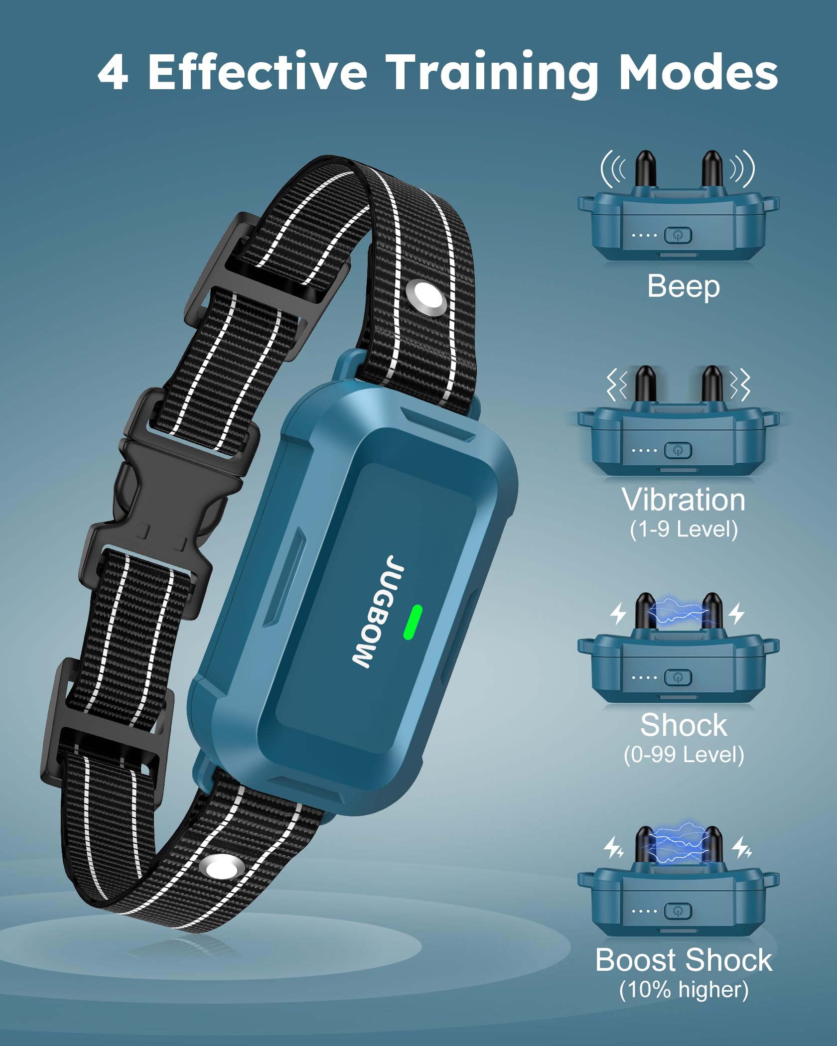Jugbow remote with dual-channel setup enables training two dogs at once.